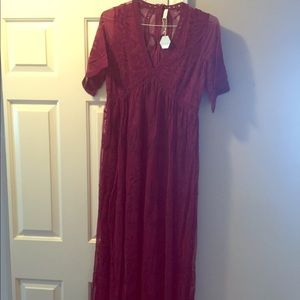 Maternity burgundy lace dress